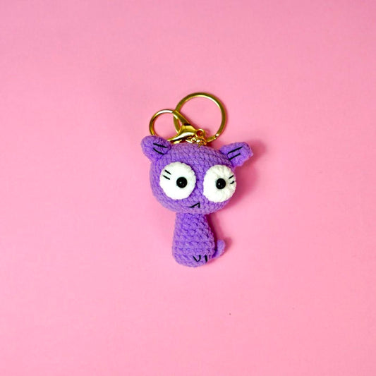 Handmade Crochet Purple Cat Keychain