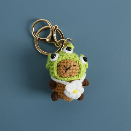 Handmade Crochet Capybara Keychain – Cute Dressed-Up Yarn Animal Plush Bag Charm