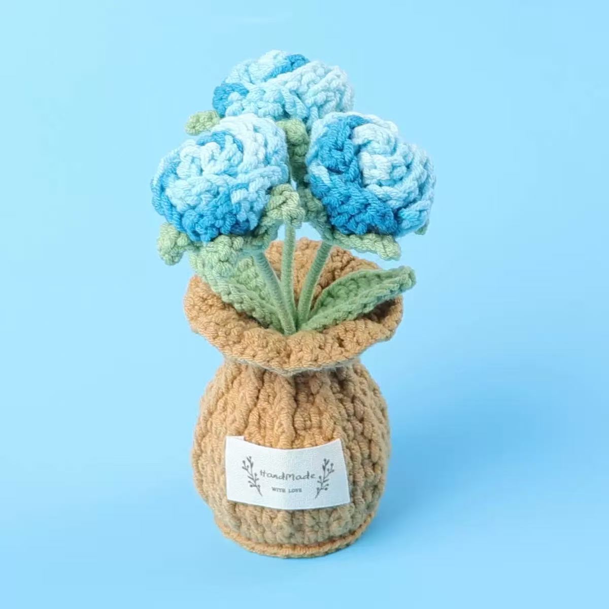 Blue Gradient Crochet Rose Pot