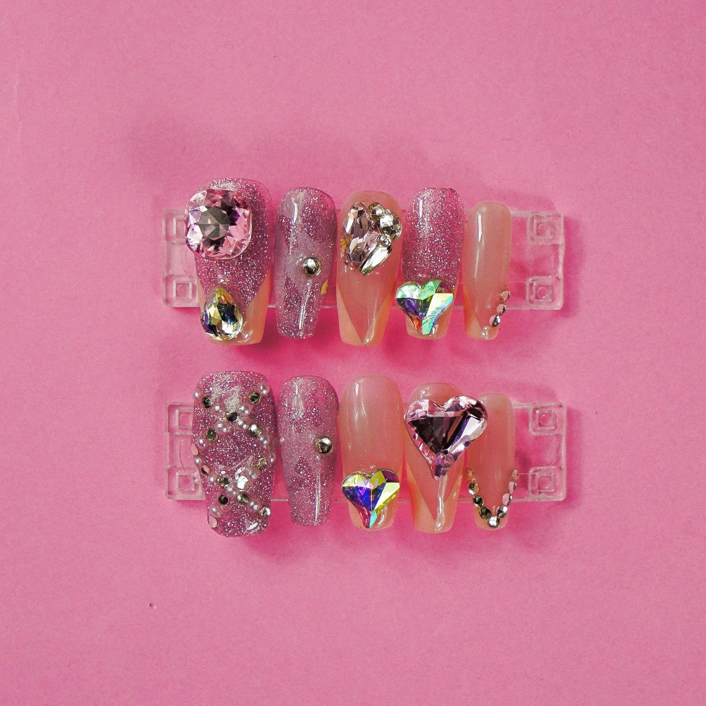 182 Glitter Pink Rhinestone Nails