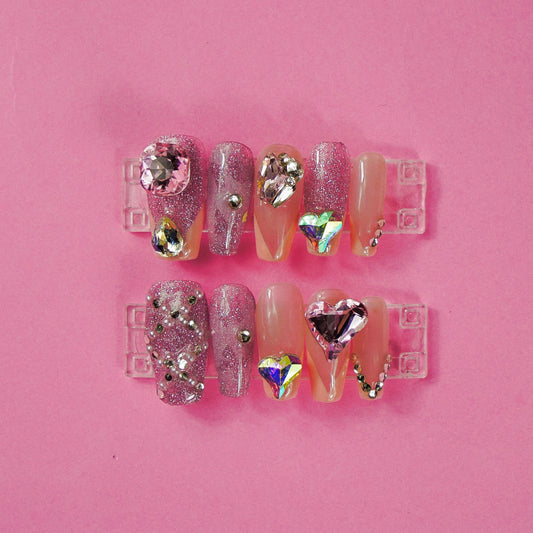 182 Glitter Pink Rhinestone Nails