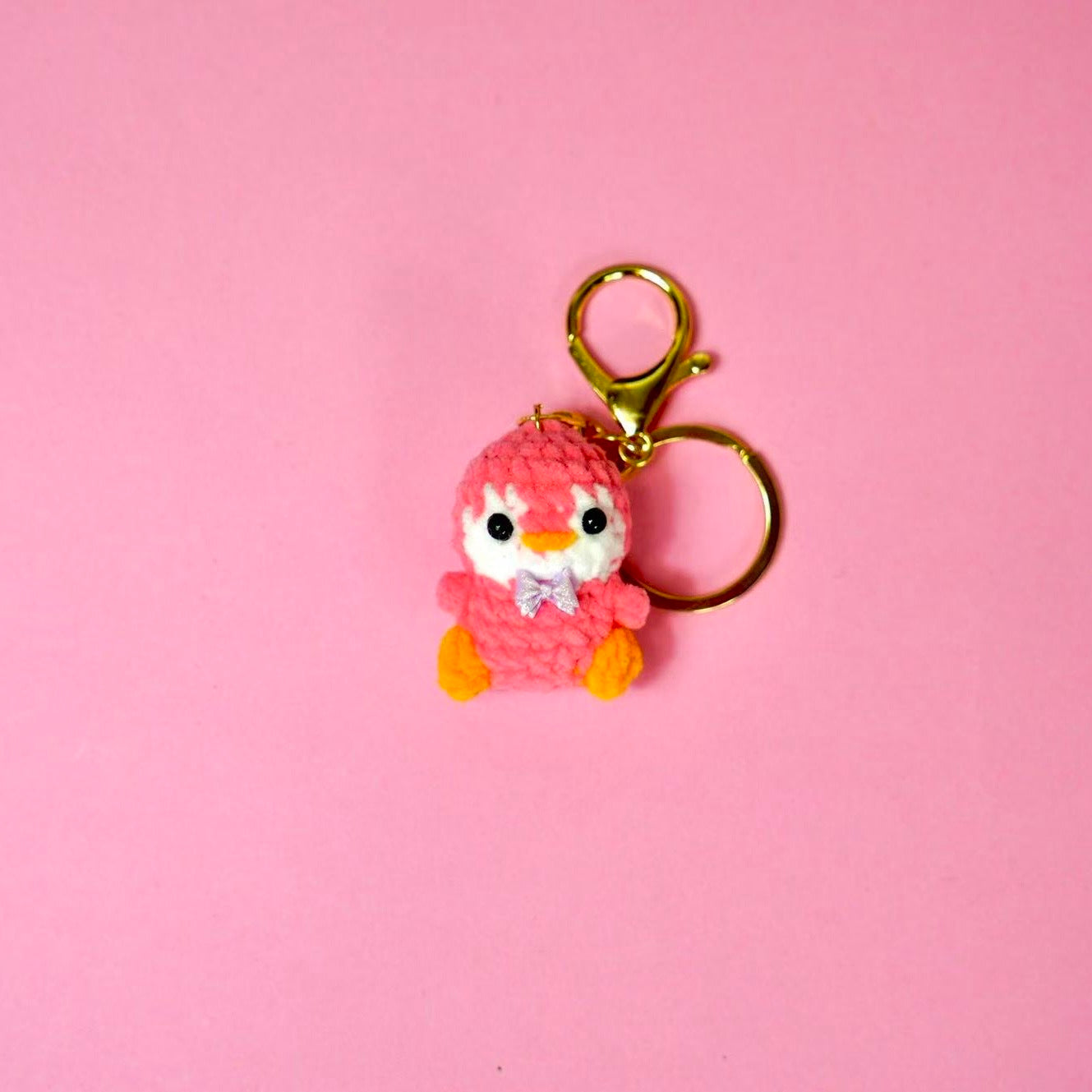 Handmade Crochet Vibrant Pink Penguin Keychain