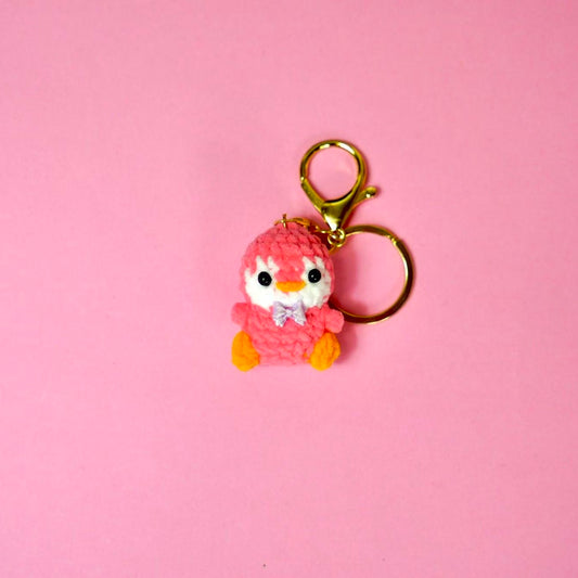Handmade Crochet Vibrant Pink Penguin Keychain