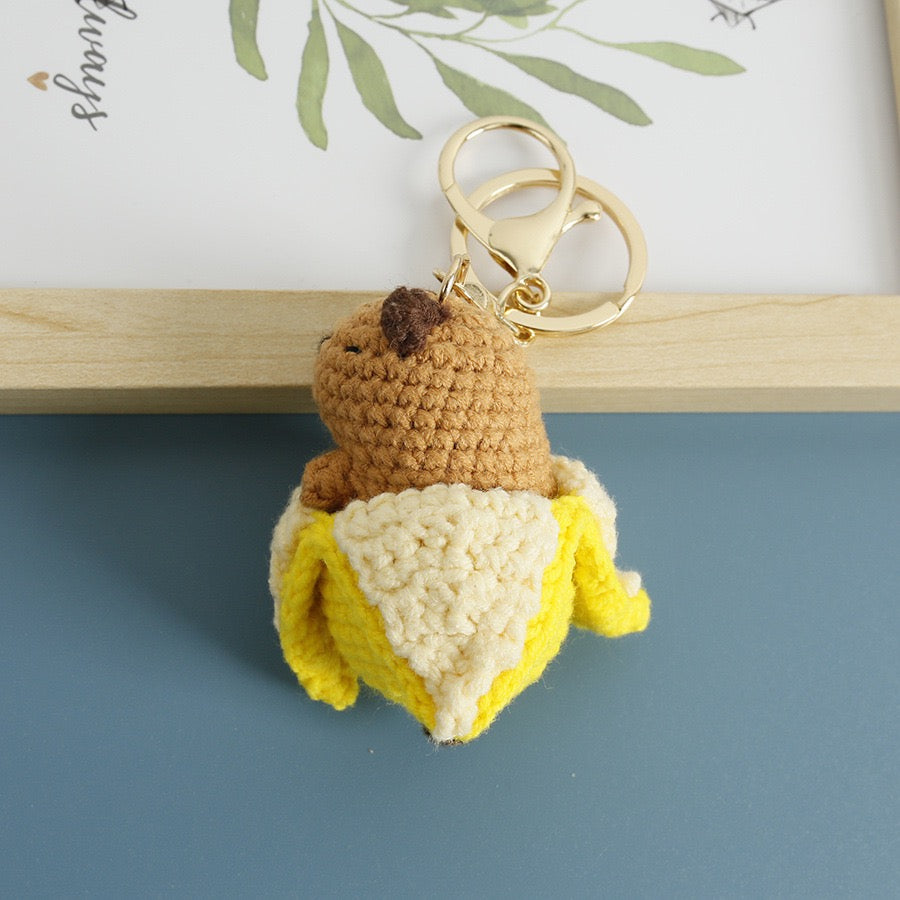 Handmade Crochet Capybara Keychain – Cute Dressed-Up Yarn Animal Plush Bag Charm