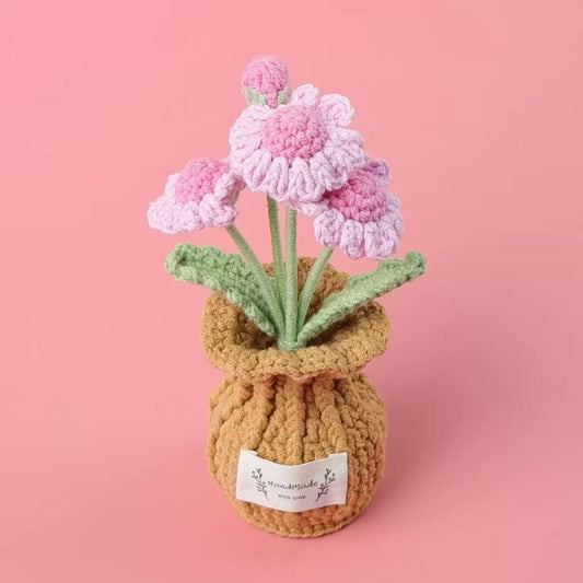 Handmade Crochet Pink Gerbera Flower Pot