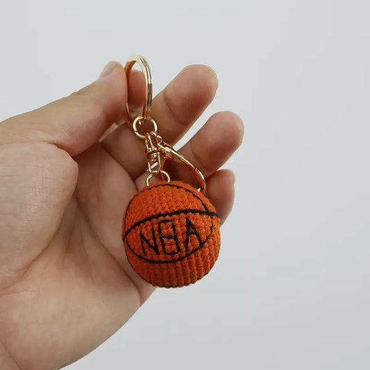 Handmade Crochet Basketball Keychain – Creative Yarn Sports Bag Charm