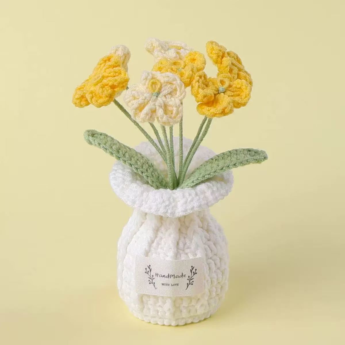 Handmade Crochet Yellow & White Flower Pot