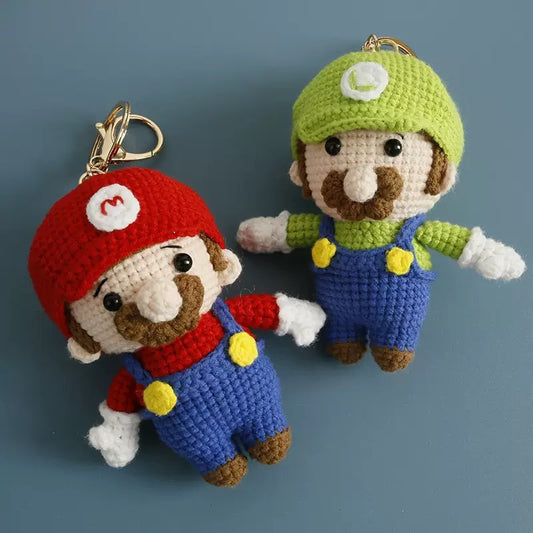 Handmade Crochet Mario Doll – Cute Red & Blue Yarn Plush Keychain