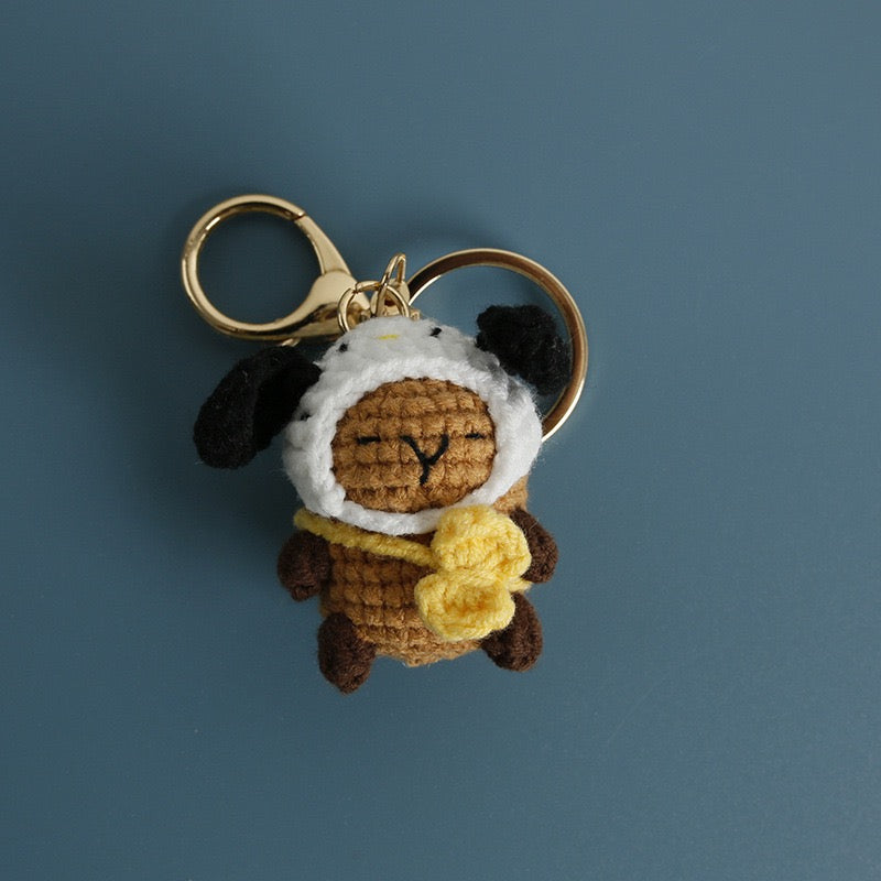 Handmade Crochet Capybara Keychain – Cute Dressed-Up Yarn Animal Plush Bag Charm