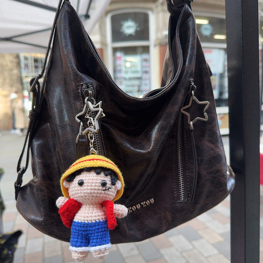 Handmade Crochet Luffy Doll – Cute Red Hat Anime Plush Keychain Pirate Toy