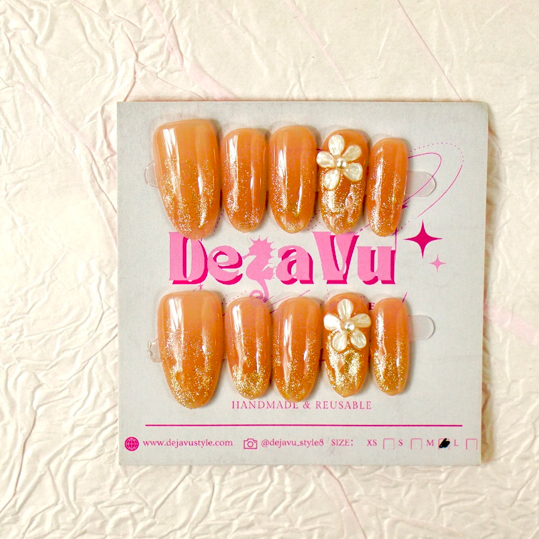 541 Golden Amber Blossom Nails